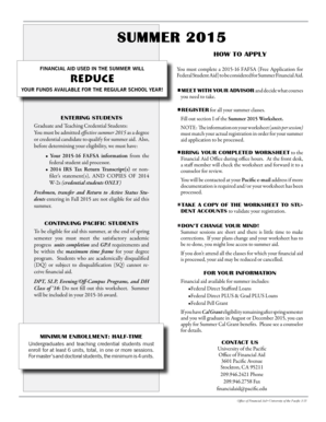 Summer 2015 Financial Aid Worksheet