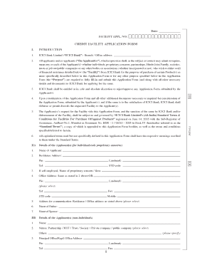 ICICI Bank Credit Facility Application Form