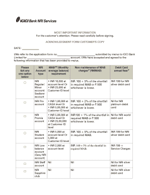 ICICI Bank NRI Account Acknowledgment Form