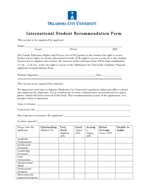 International Student Recommendation Form