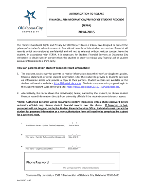 FERPA Authorization to Release Financial Aid Information