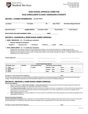 High School Approval Form for Dual Enrollment & Early Admission
