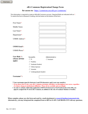 NIH eRA Commons Registration Form