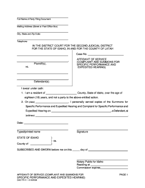 Affidavit of Service for Specific Performance and Expedited Hearing