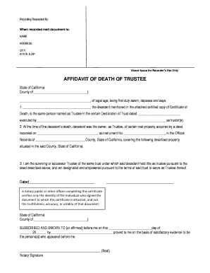 Affidavit of Death of Trustee