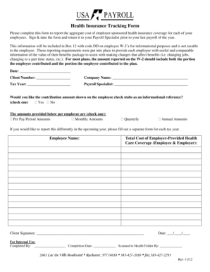 Health Insurance Tracking Form