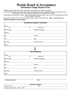 Florida Board of Accountancy Information Change Request Form
