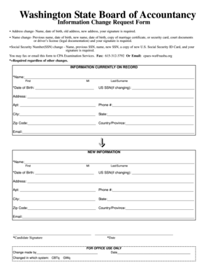 Washington State Board of Accountancy Information Change Request Form