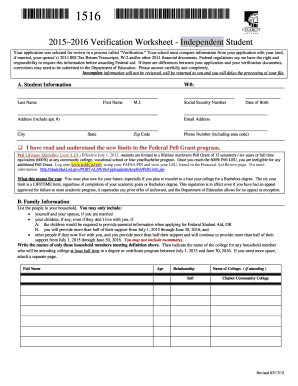 1516 Federal Verification Worksheet - Chabot College - chabotcollege