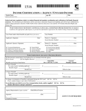 Income Certification Form for Financial Aid