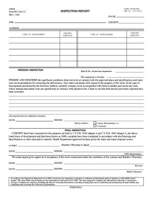 USDA Form RD 1924-12 Inspection Report