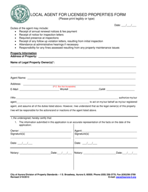 Local Agent for Licensed Properties Form