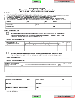Saddleback College Course Substitution or Waiver Petition