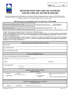 Texas Used Oil Handler Registration Form