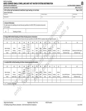 California HERS Verified Hot Water System Form