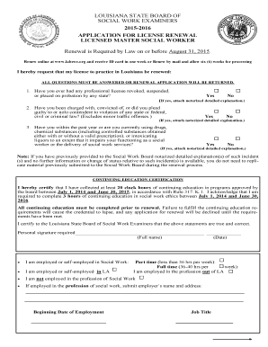 Louisiana Master Social Worker License Renewal Application