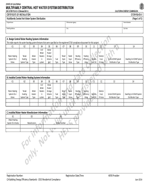 California Multifamily Central Hot Water System Certificate