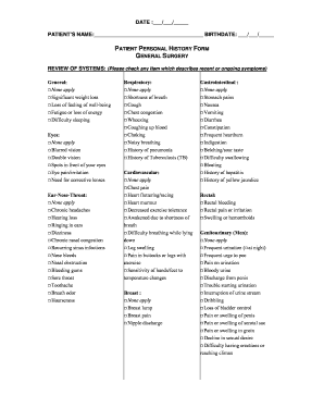 Patient Personal History Form
