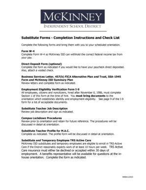 McKinney ISD Substitute Orientation Forms Checklist