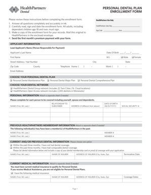 HealthPartners Personal Dental Plan Enrollment Form