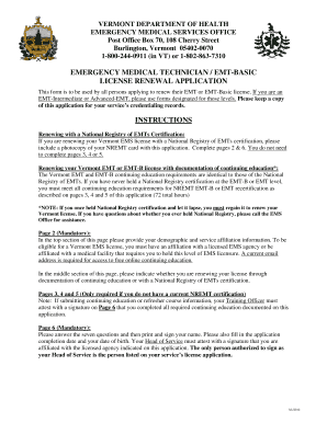 Vermont EMT-Basic License Renewal Application