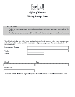 Missing Receipt Form