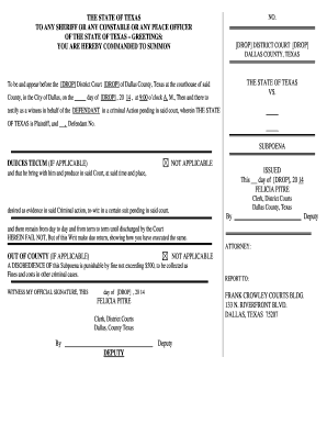 Texas Subpoena for Witness