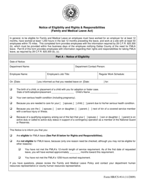 Family and Medical Leave Act Notice of Eligibility and Rights & Responsibilities