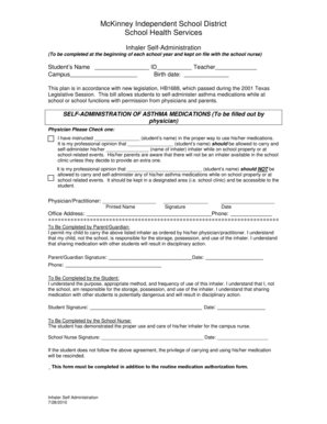 Inhaler Self-Administration Form