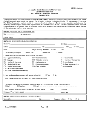 Request for Change of Provider