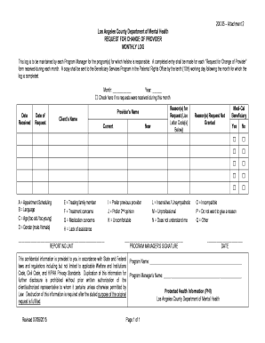 Request for Change of Provider Monthly Log - LA County bb - lacdmh lacounty