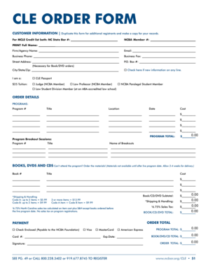 North Carolina CLE Order Form