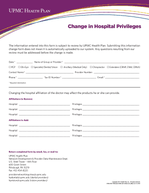 Change in Hospital Privileges Form