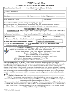 UPMC Medicare Part D Prescription Drug Claim Form