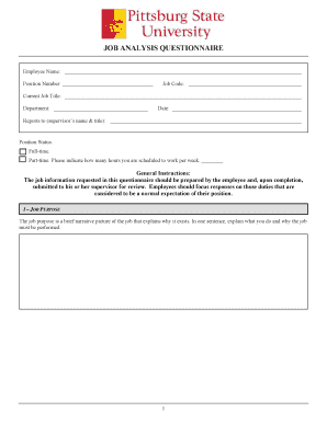 Analysis form - Job Analysis Questionnaire JAQ Template - pittstate