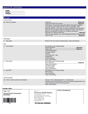Inpatient OB Admission Form