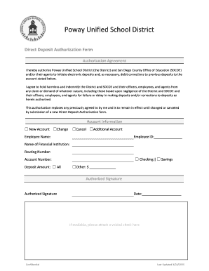 Poway Unified School District Direct Deposit Authorization Form