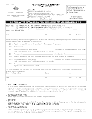 Pennsylvania Exemption Certificate