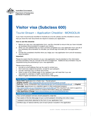 Visitor Visa Subclass 600 Tourist Stream Application Checklist