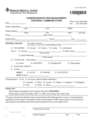 Comprehensive Pain Management Referral Form