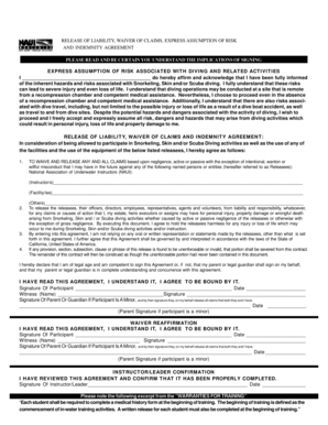 Diving Liability Waiver Form