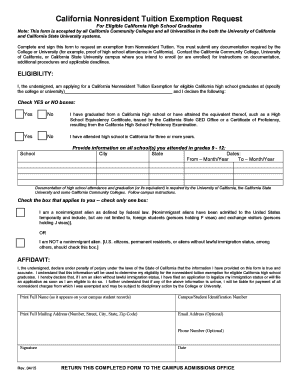 California Nonresident Tuition Exemption Request