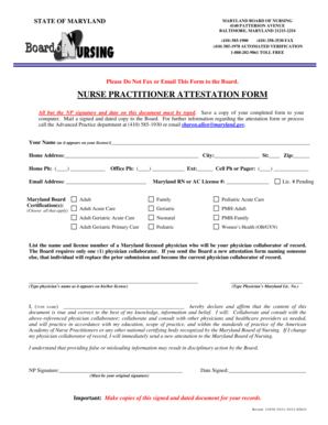 Maryland Nurse Practitioner Attestation Form