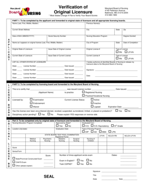 Maryland Board of Nursing Licensure Verification Form