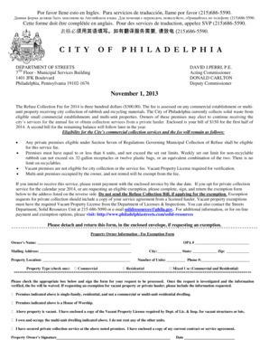 Philadelphia Refuse Collection Fee Exemption Form