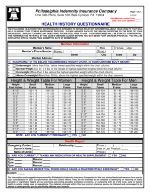 Health History Questionnaire for Fitness Assessment