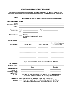 Wills for Heroes Questionnaire