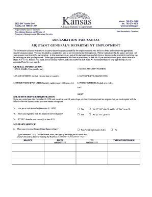 Kansas Adjutant General's Employment Declaration