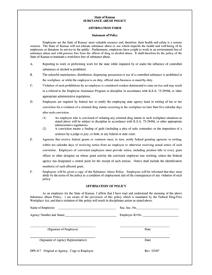 Kansas Substance Abuse Policy Affirmation Form