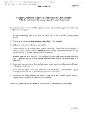 Kansas State Employment Conditions and Substance Abuse Policy Affirmation